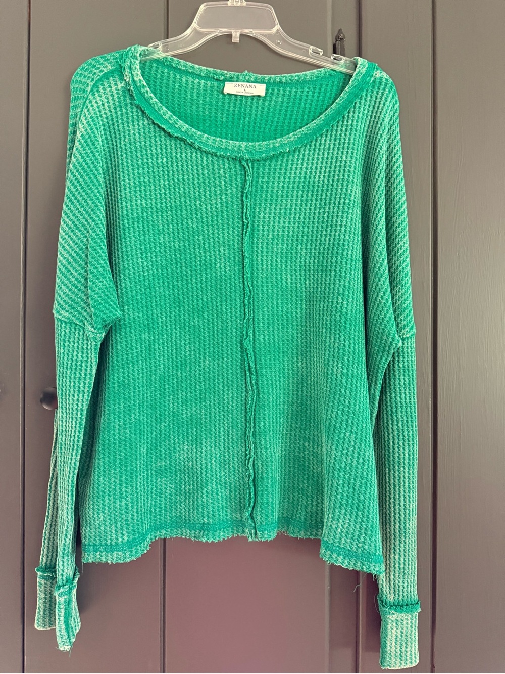 Zenana Outfitters Teal-Green Waffle Knit Scoop Neck Sweater